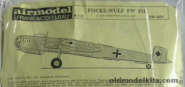 Airmodel 1/72 Focke-Wulf FW-191 Medium Bomber - Bagged, AM-051 plastic model kit